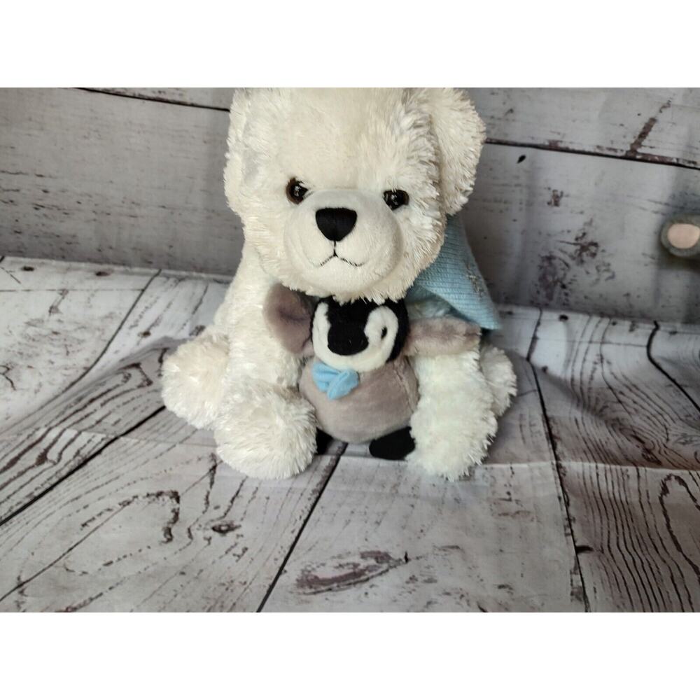 Polar Bear Plush Holding Penguin White With Blue Scarf The Bearington Collection